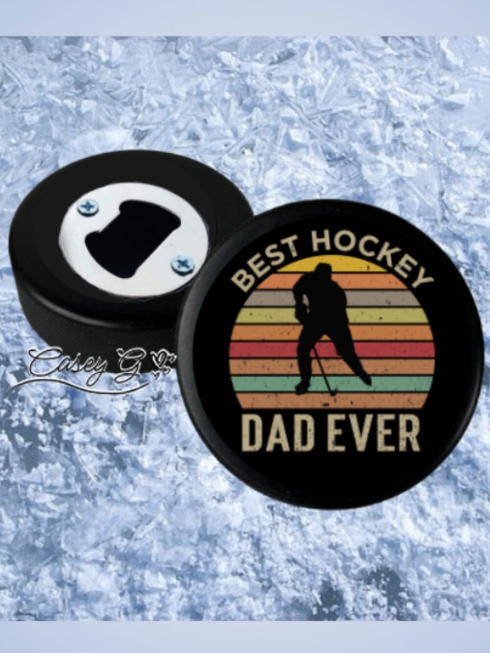 🏒NEW*Father's Day Gift for Dad*REAL Puck Bottle Opener*Best Hockey Dad Ever